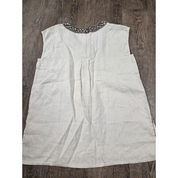 Peck & Peck 100% Linen Top Beaded Beige Tan V neck Sleeveless Blouse Shirt Small - Picture 5 of 6